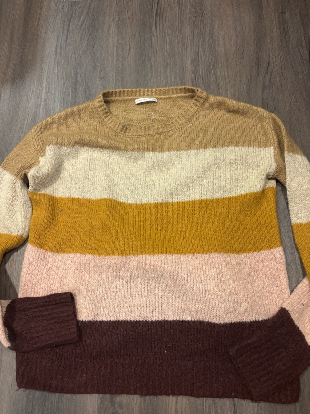 Active USA Colorblock Crewneck Sweater in Mustard, Pink, Cream & Brown